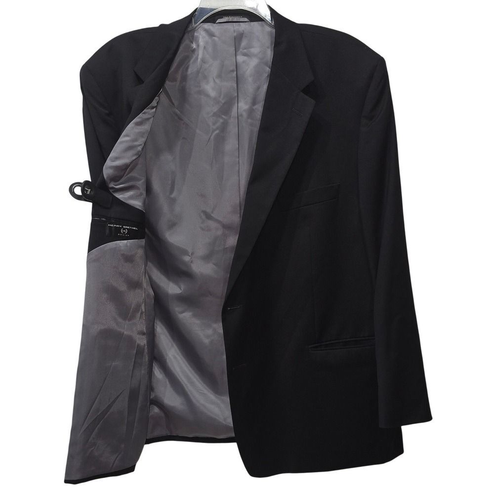 Henry Grethel Design Mens Black Blazer Sport Coat Gold Crest Buttons Size 52R